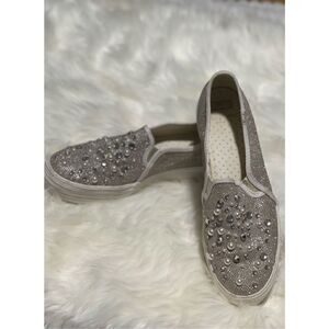 Kate spade Keds sneakers wedding Bridal silver beads pearl sparkly slip on 8